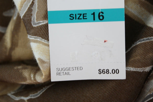 Alfred Dunner NEW $68 Sz 16 Brown Tan Gold Button Pockets Rayon Blend Top