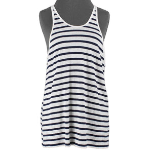 Alexander Wang Sz L Navy Blue White Stripe Racerback Linen Cotton Tank Top
