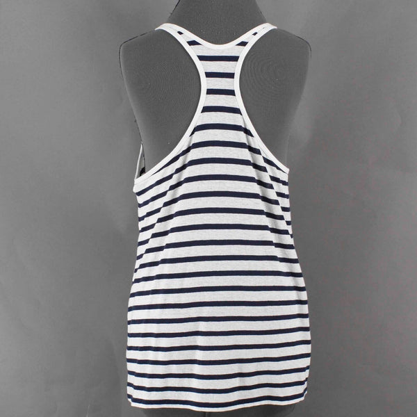 Alexander Wang Sz L Navy Blue White Stripe Racerback Linen Cotton Tank Top