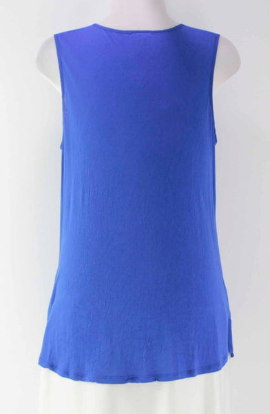 Mine Sz L Royal Blue Rayon Poly Blend Sleeveless Sheer Front Pocket Top