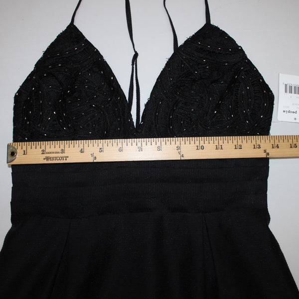 Free People Dress NEW Sz 4 Black Beaded V Neck Lined Cotton Polyester Dress