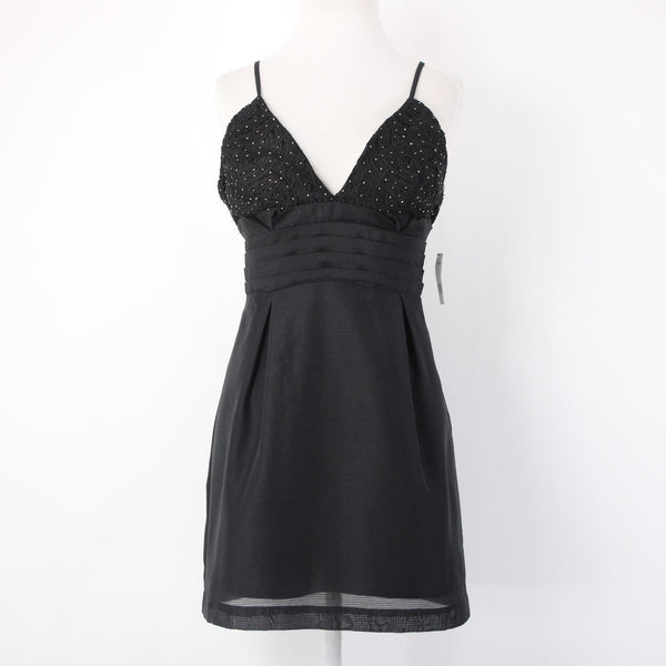 Free People Dress NEW Sz 4 Black Beaded V Neck Lined Cotton Polyester Dress