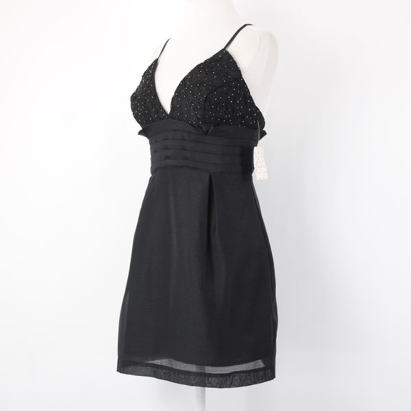 Free People Dress NEW Sz 4 Black Beaded V Neck Lined Cotton Polyester Dress