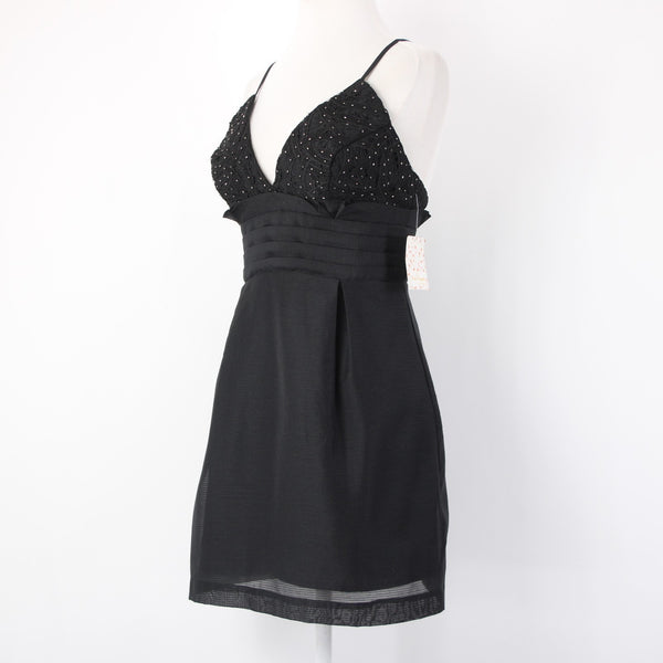 Free People Dress NEW Sz 4 Black Beaded V Neck Lined Cotton Polyester Dress