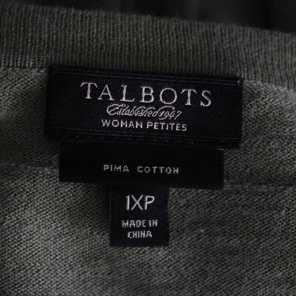 Talbots Petite Sz 1XP Green V Neck Ruffles 100% Pima Cotton Cardigan Sweater
