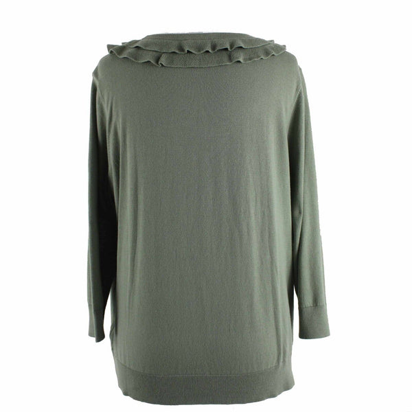 Talbots Petite Sz 1XP Green V Neck Ruffles 100% Pima Cotton Cardigan Sweater