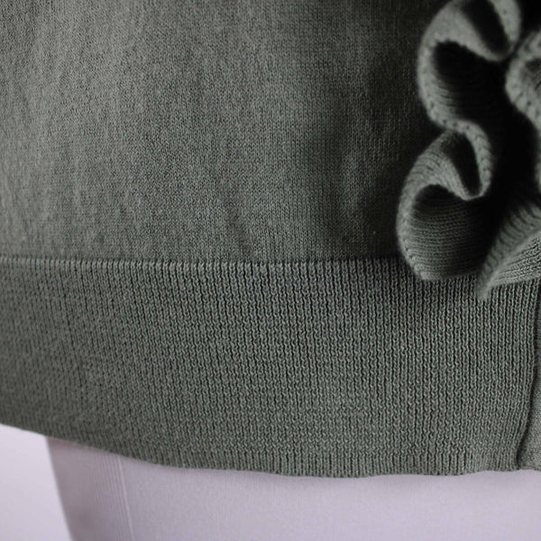 Talbots Petite Sz 1XP Green V Neck Ruffles 100% Pima Cotton Cardigan Sweater