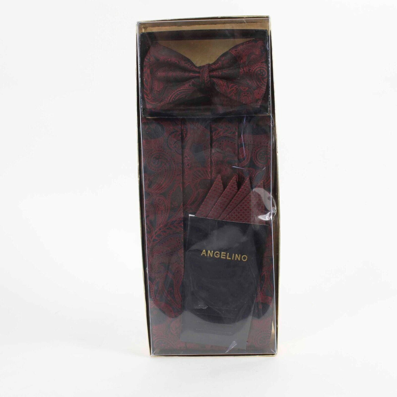 Patrick James NEW $65 Angelino Black Burgundy Handkerchief Bow Tie Tie