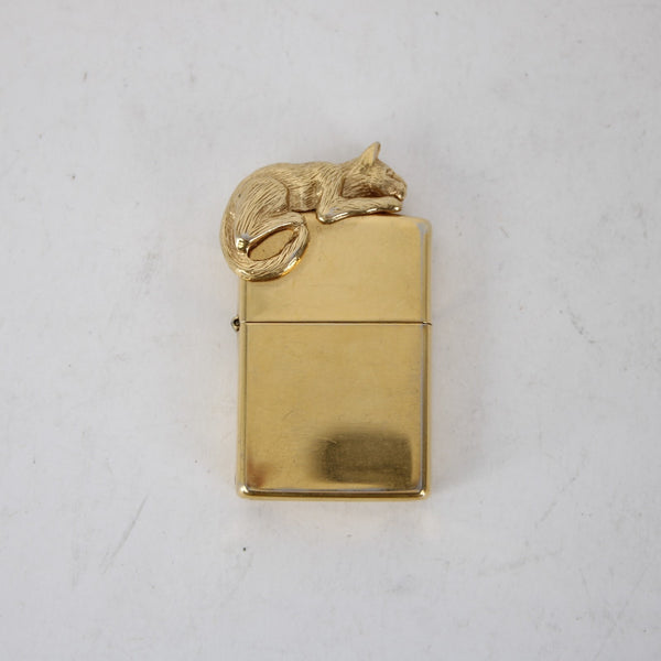 Zippo 3D Cat Lighter Gold Tone 3D Art Cat Resting On Top Zippo Lighter