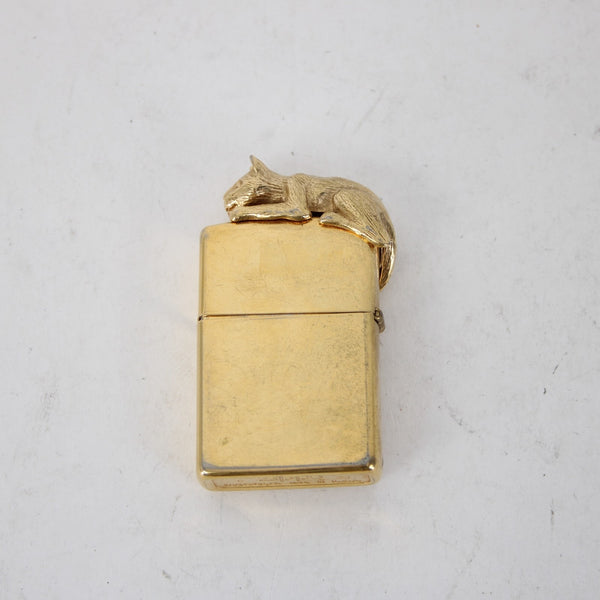 Zippo 3D Cat Lighter Gold Tone 3D Art Cat Resting On Top Zippo Lighter