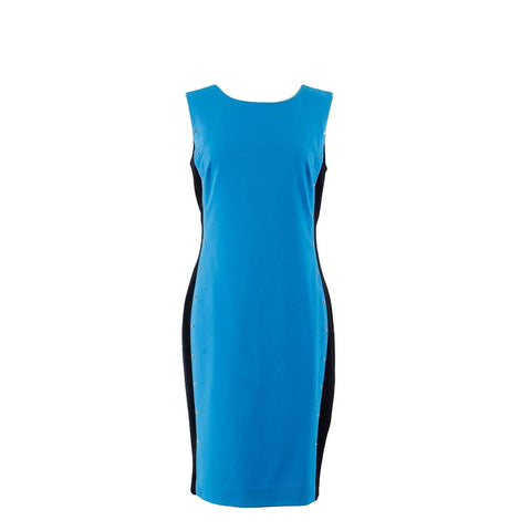 Calvin Klein NEW Sz 4 Blue Black Silver Studs Lined Poly Blend Sheath Dress