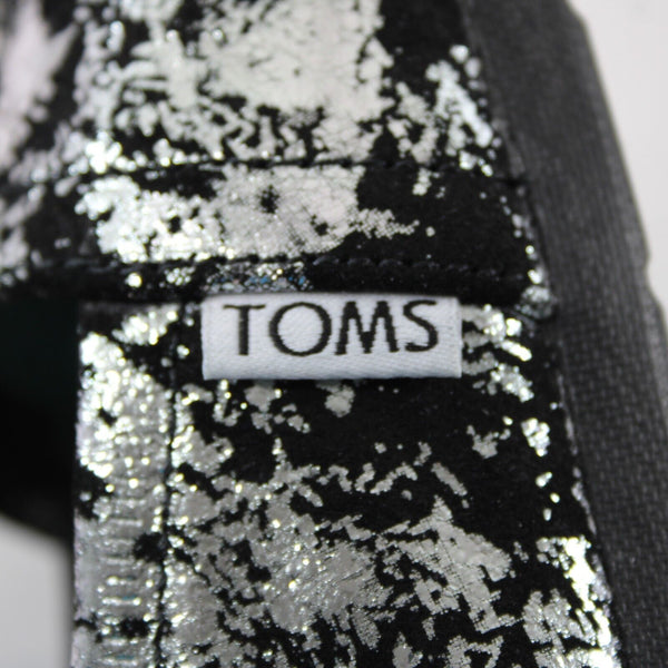 Toms Classics Metal $115 Sz 8 Black Silver Brushed Metallic Fabric Flats