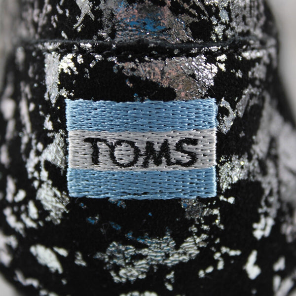 Toms Classics Metal $115 Sz 8 Black Silver Brushed Metallic Fabric Flats