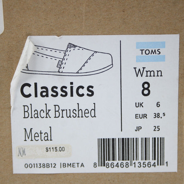 Toms Classics Metal $115 Sz 8 Black Silver Brushed Metallic Fabric Flats