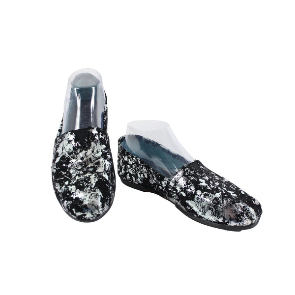 Toms Classics Metal $115 Sz 8 Black Silver Brushed Metallic Fabric Flats