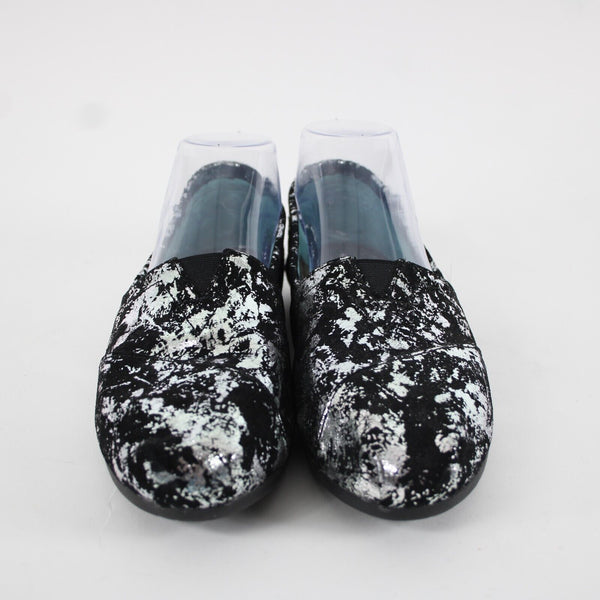 Toms Classics Metal $115 Sz 8 Black Silver Brushed Metallic Fabric Flats