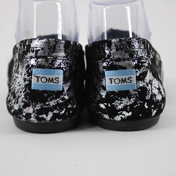 Toms Classics Metal $115 Sz 8 Black Silver Brushed Metallic Fabric Flats