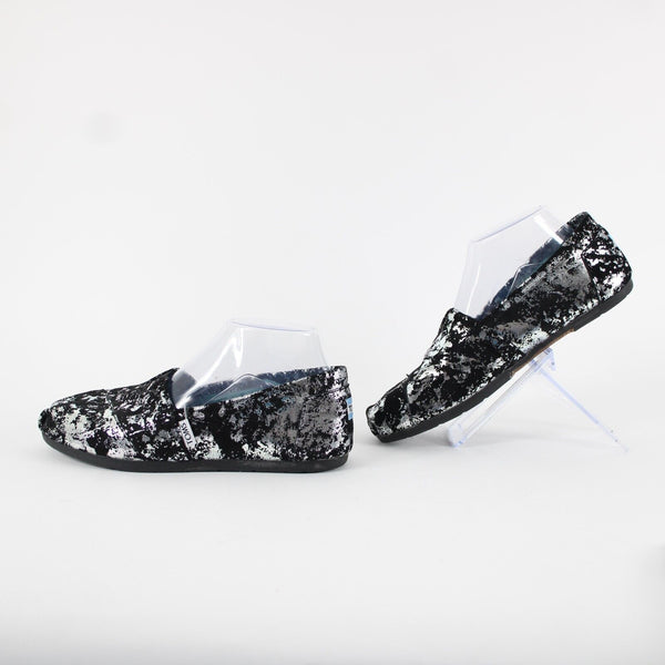 Toms Classics Metal $115 Sz 8 Black Silver Brushed Metallic Fabric Flats