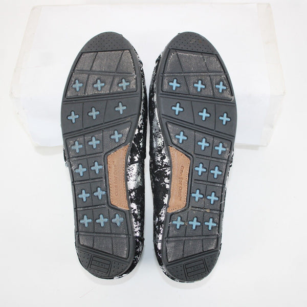Toms Classics Metal $115 Sz 8 Black Silver Brushed Metallic Fabric Flats