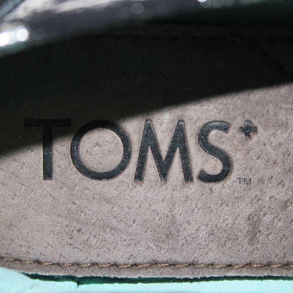 Toms Classics Metal $115 Sz 8 Black Silver Brushed Metallic Fabric Flats
