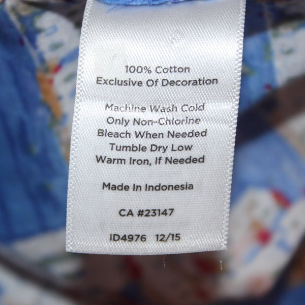 Talbots Top Sz L Blue Multi Colored Collared Buttons 100% Cotton Top