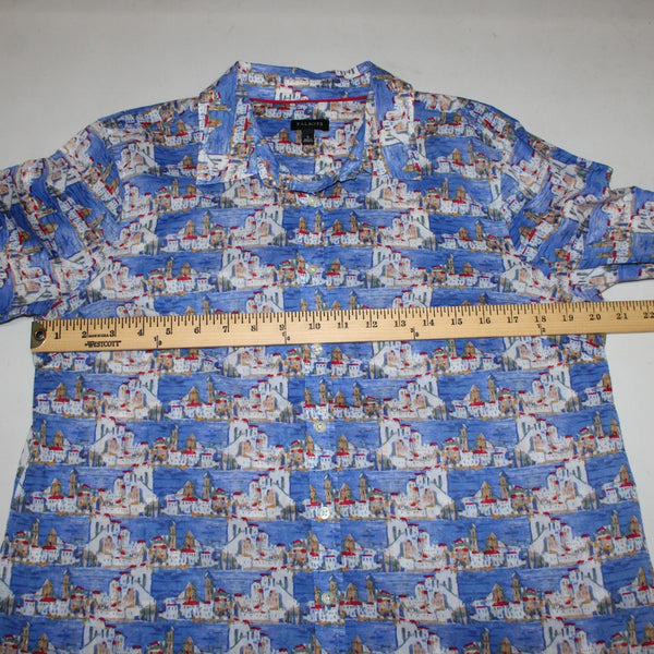 Talbots Top Sz L Blue Multi Colored Collared Buttons 100% Cotton Top