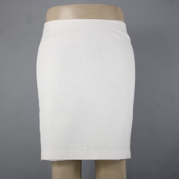 Talbots Petite Sz 14 White Textured Pencil Acrylic Cotton Polyester Lined Skirt