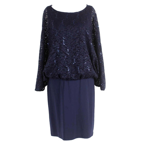 Dress Barn DB Sz M Navy Blue Sequin Lace Polyester Spandex Dress