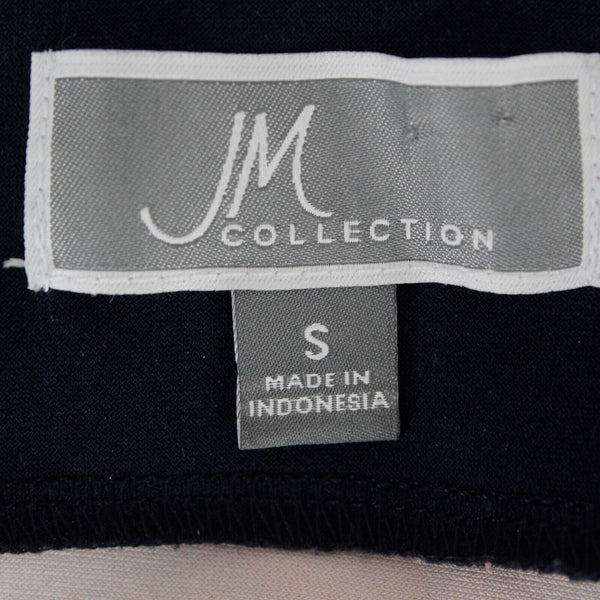 JM Collection Sz S Navy Blue Multi Cold Shoulder Gold Chain Slit Poly Blend Top