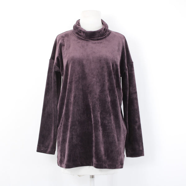 Pure Jill Sweater Sz M Purple Collared Velour Long Sleeve Poly Spandex Sweater