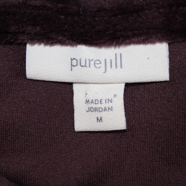 Pure Jill Sweater Sz M Purple Collared Velour Long Sleeve Poly Spandex Sweater