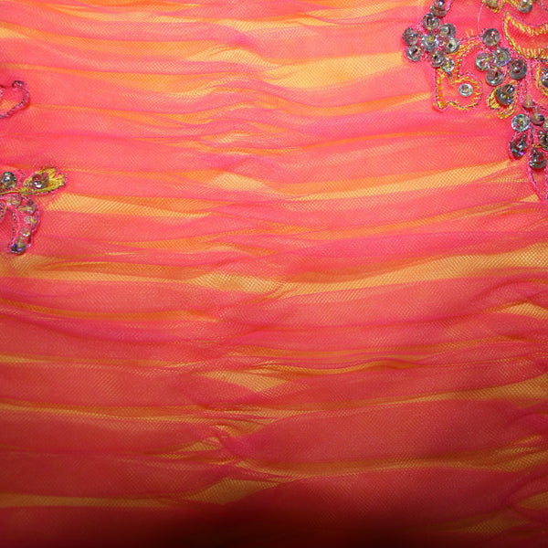 Madeline Gardner Mori Lee Sz 3/4 Pink Yellow Rhinestones Sequin 100% Poly Dress