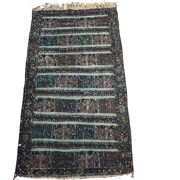 Turkish? Rug 85" x 46" Black Orange Multi Colored Hand Made Rug