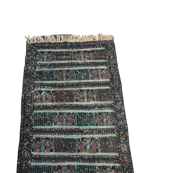 Turkish? Rug 85" x 46" Black Orange Multi Colored Hand Made Rug