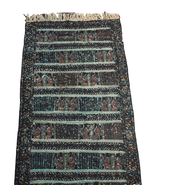 Turkish? Rug 85" x 46" Black Orange Multi Colored Hand Made Rug