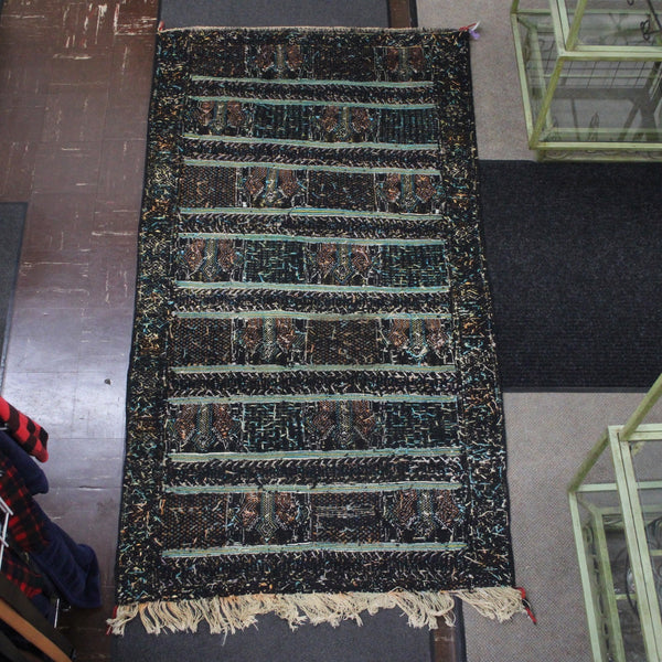 Turkish? Rug 85" x 46" Black Orange Multi Colored Hand Made Rug