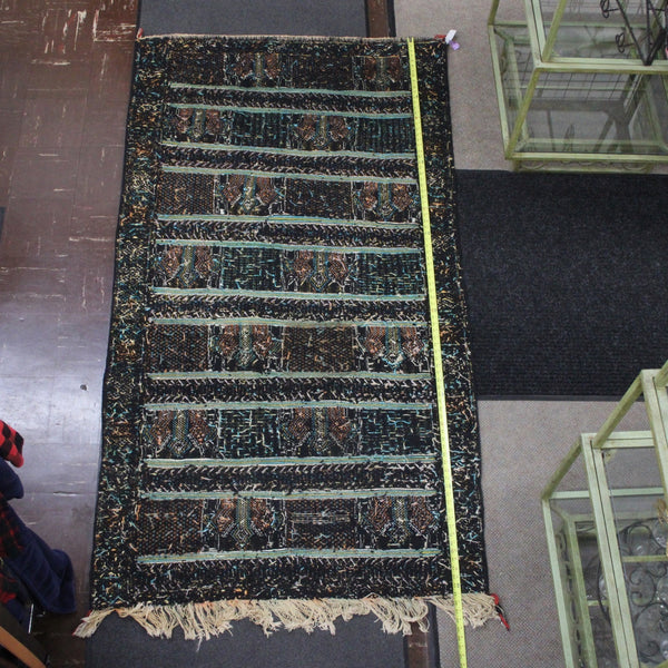 Turkish? Rug 85" x 46" Black Orange Multi Colored Hand Made Rug