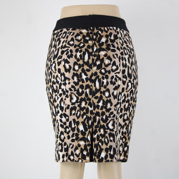 White House Blk Sz 4 Brown Black White Animal Print Polyester Lined Pencil Skirt