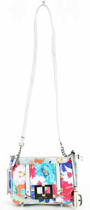Ellen Tracy NEW $59 8 x 6 x 2.75 Pearl White Multi Zip Vegan Leather Purse