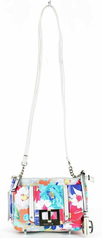 Ellen Tracy NEW $59 8 x 6 x 2.75 Pearl White Multi Zip Vegan Leather Purse