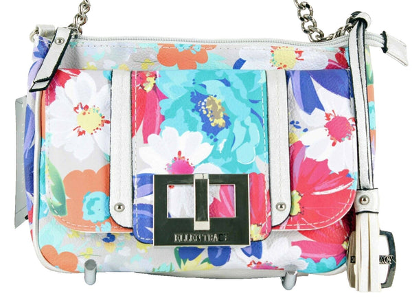 Ellen Tracy NEW $59 8 x 6 x 2.75 Pearl White Multi Zip Vegan Leather Purse