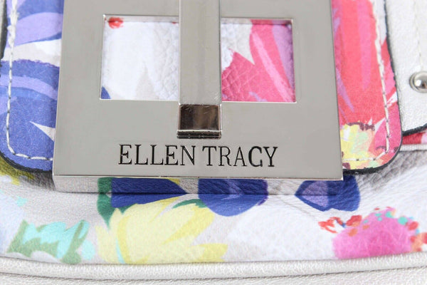Ellen Tracy NEW $59 8 x 6 x 2.75 Pearl White Multi Zip Vegan Leather Purse