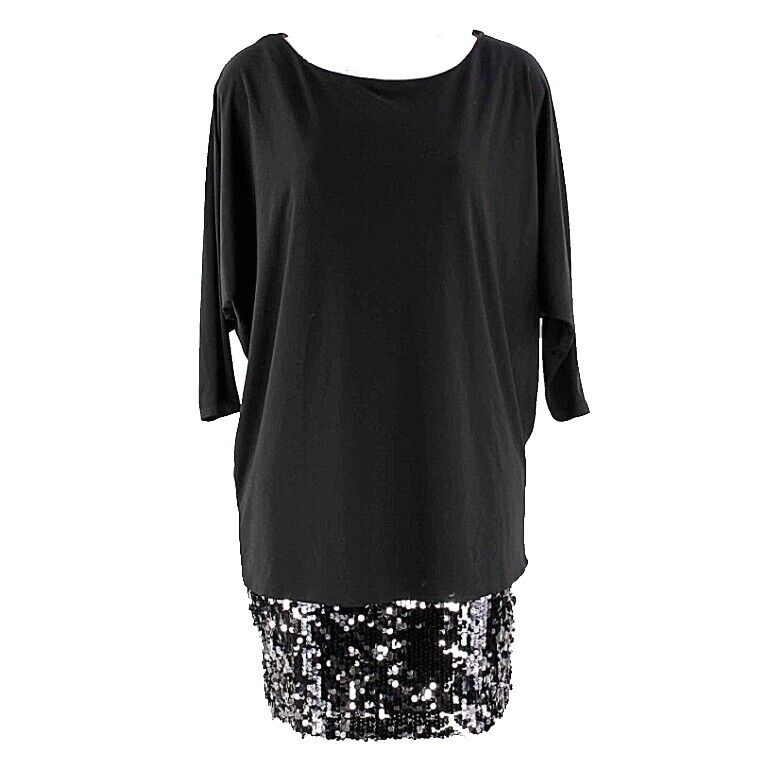 Betsey & Adam Sz 4 Black Silver 3/4 Batwing Sleeve Spangled Skirt Dress