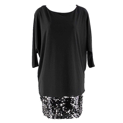 Betsey & Adam Sz 4 Black Silver 3/4 Batwing Sleeve Spangled Skirt Dress