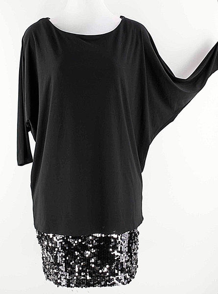 Betsey & Adam Sz 4 Black Silver 3/4 Batwing Sleeve Spangled Skirt Dress
