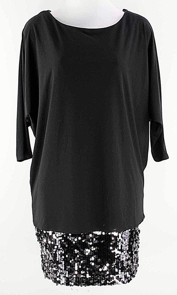 Betsey & Adam Sz 4 Black Silver 3/4 Batwing Sleeve Spangled Skirt Dress