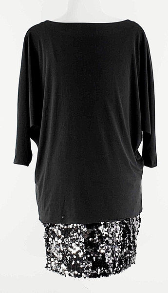 Betsey & Adam Sz 4 Black Silver 3/4 Batwing Sleeve Spangled Skirt Dress