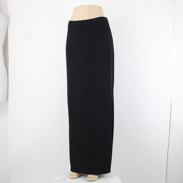 St John Basics Sz 6 Black Santana Knit Long Black Side Slit Maxi Skirt