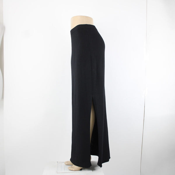 St John Basics Sz 6 Black Santana Knit Long Black Side Slit Maxi Skirt