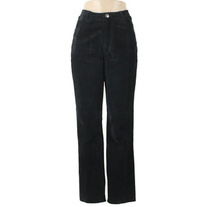 Chicos Sz 1 X 32 Black Suede Lined Straight Leg Pockets Leather Polyester Pant